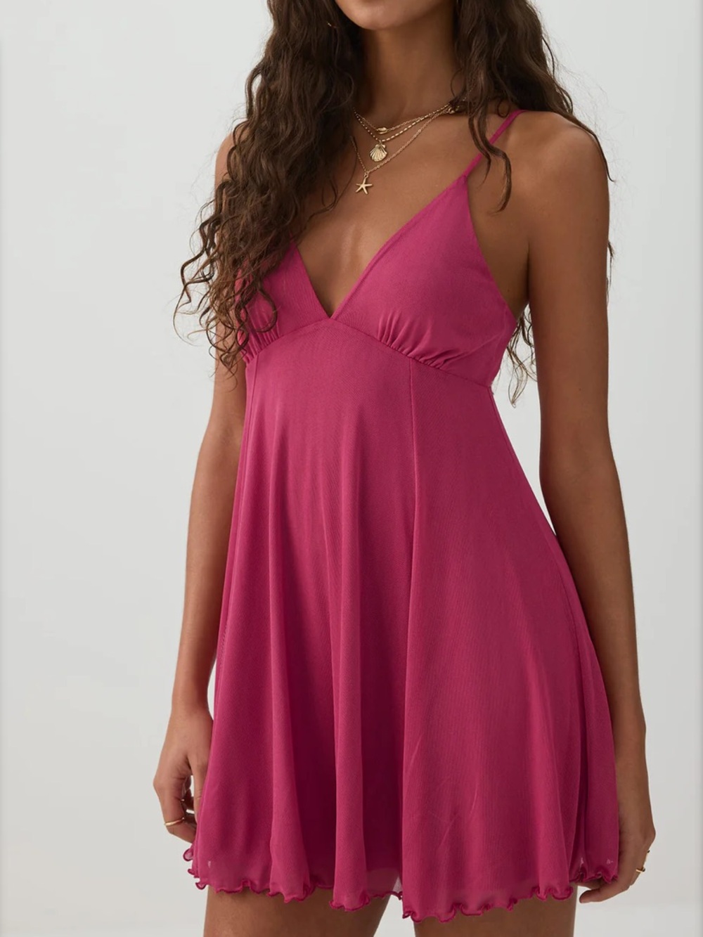 Ardene Fuchsia Pink Mini Dress with Spaghetti Straps - Picture 2 of 3